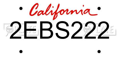 2EBS222 California License Plate