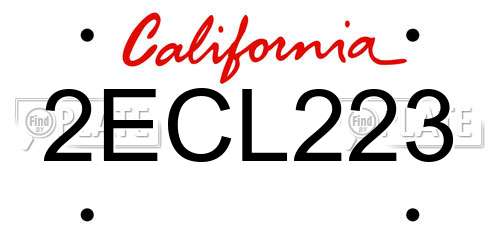 2ECL223 California License Plate