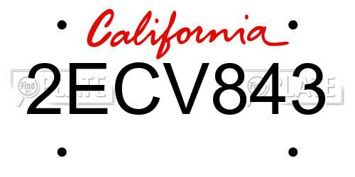 2ECV843 California License Plate