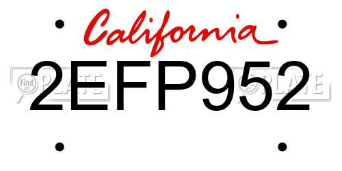 2EFP952 California License Plate