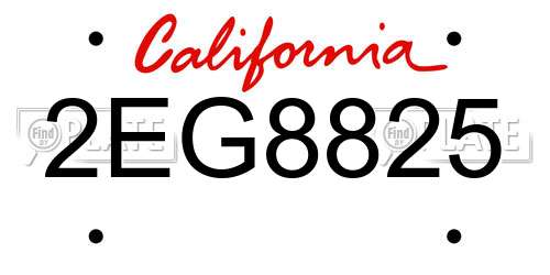 2EG8825 California License Plate