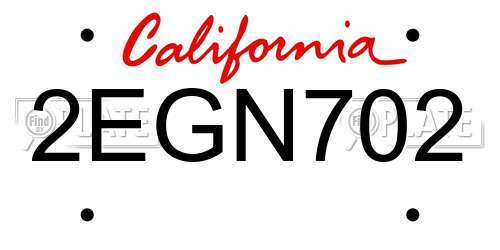 2EGN702 California License Plate