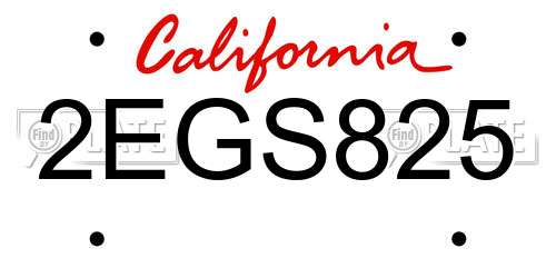 2EGS825 California License Plate