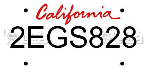 2EGS828 California License Plate