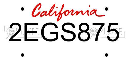 2EGS875 California License Plate