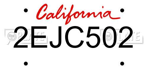 2EJC502 California License Plate
