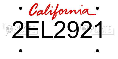 2EL2921 California License Plate