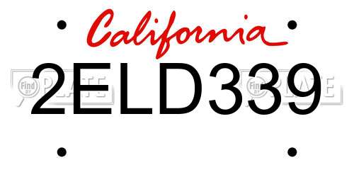 2ELD339 California License Plate