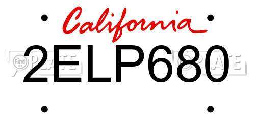 2ELP680 California License Plate