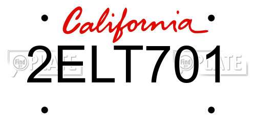 2ELT701 California License Plate