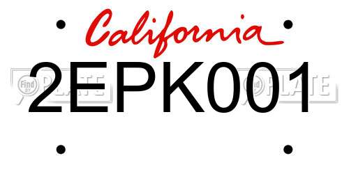 2EPK001 California License Plate