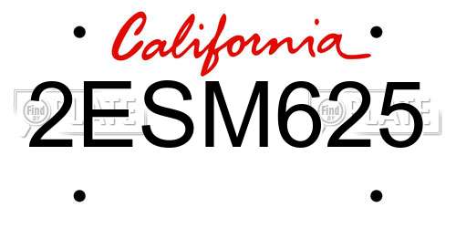 2ESM625 California License Plate