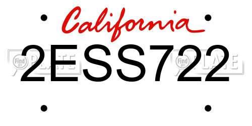 2ESS722 California License Plate