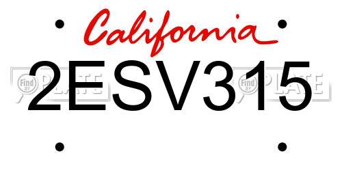 2ESV315 California License Plate