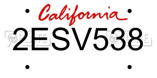 2ESV538 California License Plate