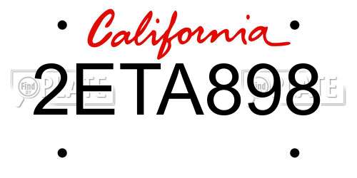 2ETA898 California License Plate