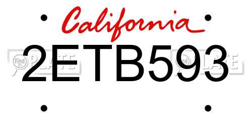 2ETB593 California License Plate