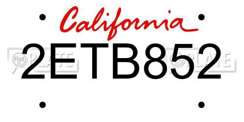 2ETB852 California License Plate