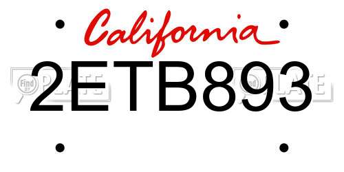 2ETB893 California License Plate