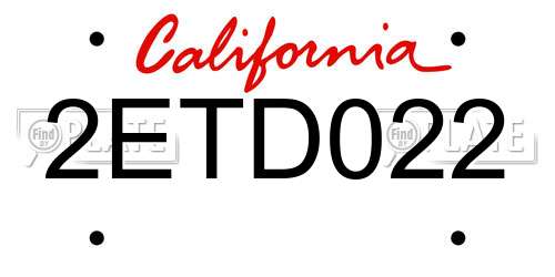 2ETD022 California License Plate