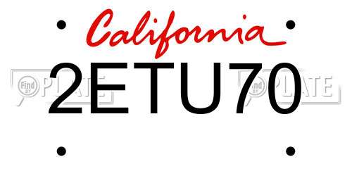 2ETU70 California License Plate