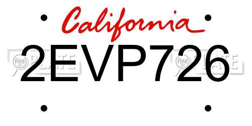 2EVP726 California License Plate