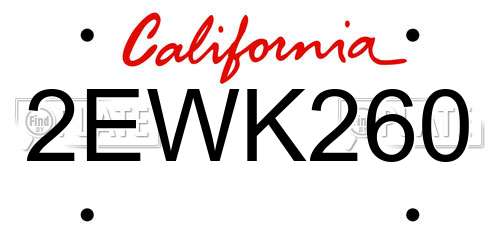 2EWK260 California License Plate