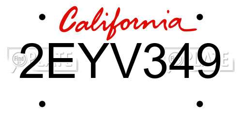 2EYV349 California License Plate