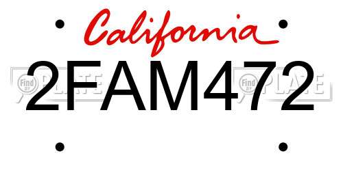 2FAM472 California License Plate