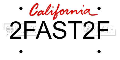 2FAST2F California License Plate