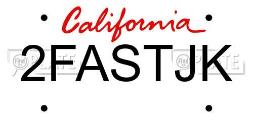 2FASTJK California License Plate