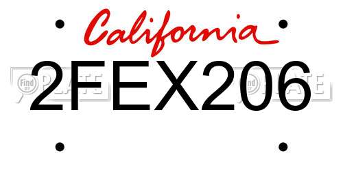 2FEX206 California License Plate