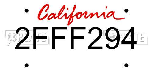 2FFF294 California License Plate