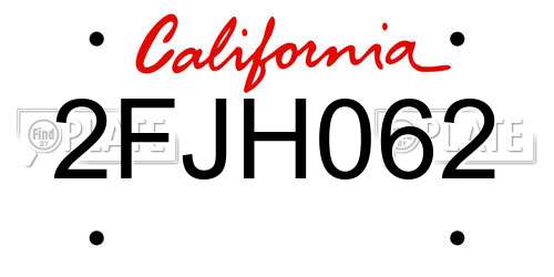 2FJH062 California License Plate