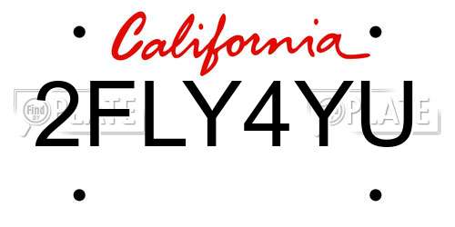 2FLY4YU California License Plate
