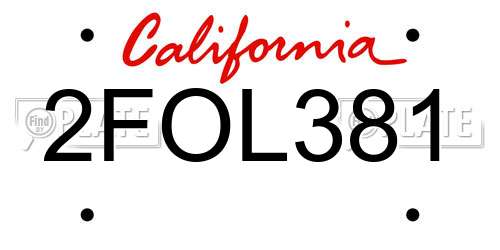 2FOL381 California License Plate