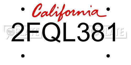 2FQL381 California License Plate