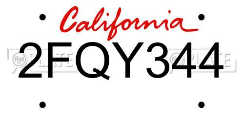 2FQY344 California License Plate