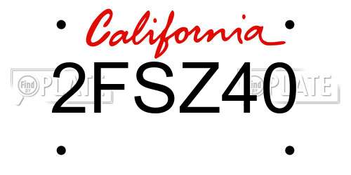 2FSZ40 California License Plate