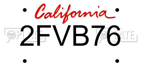 2FVB76 California License Plate