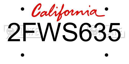 2FWS635 California License Plate