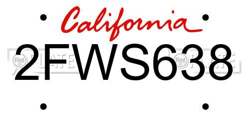 2FWS638 California License Plate