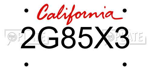 2G85X3 California License Plate