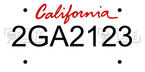 2GA2123 California License Plate
