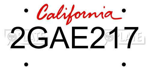 2GAE217 California License Plate