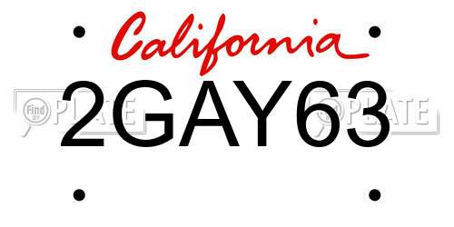 2GAY63 California License Plate