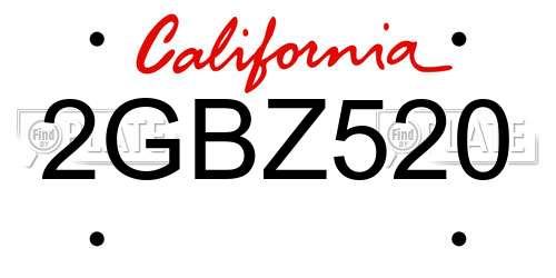 2GBZ520 California License Plate