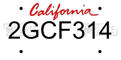 2GCF314 California License Plate