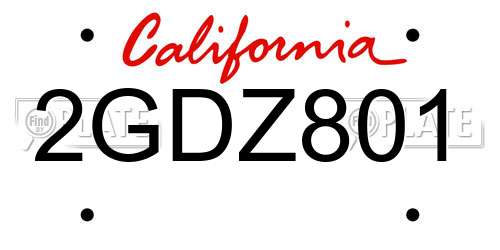 2GDZ801 California License Plate