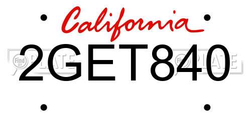 2GET840 California License Plate